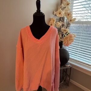 American Eagle Outfitters Coral Pink V-Neck Sweater